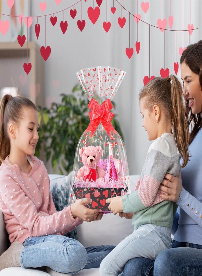 Hallswl 12 Set Valentines Day Gifts Baskets Bulk with Cellophane Basket Bags and Ribbons, Red White Empty Love Heart Cardboard Gift Basket for Wedding Birthday Valentine's Day Party Decorations - Image 5